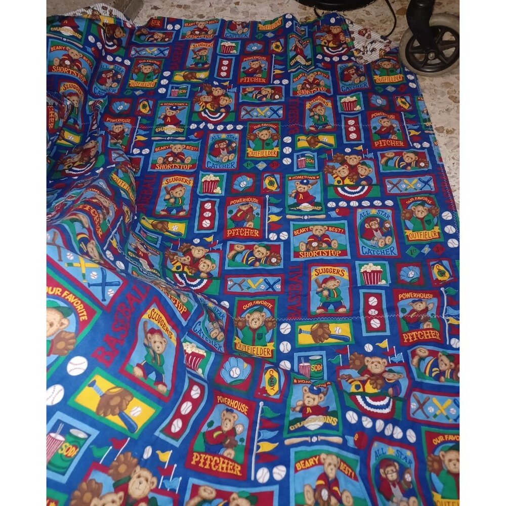 Child's Blanket Baseball Theme Home-Made About 51" x 42" - Picture 4 of 4